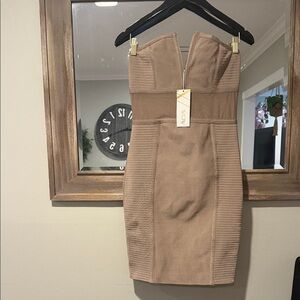 WOW Couture Strapless Tan Dress